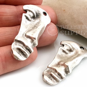 Antique Silver Plated Mask Pendant, Silver Face Charm, 1pc