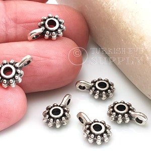 Mini Silver Bails, Silver Cord Bails, Mini Bead Bail, Tiny Silver Bail, Necklace Connector, Mini Charm Holder, Slider Bead Bail, 12 pc