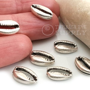 Cowrie Shell Charms, Silver Shell Charms, Silver Shell Bracelet Connector Charms, Nautical Charms, Summer Jewelry, Silver Shell Pendant, 6Pc