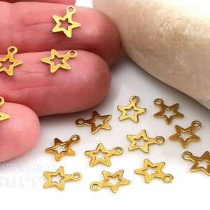 Brass Star Charms, Tiny Star Charms, Cut Out Star Charms, Brass Earring Charms, 7x9mm, Star Pendants Charms, Star Jewelry Findings