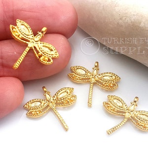 Gold Dragonfly Charms, Dragonfly Pendants, Dragonfly Charms, 22k Gold Plated, Dragonfly Jewelry, Gold Charms, Gold Findings, 3Pc