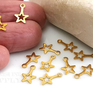 Tiny Star Charms, Brass Star Charms, Cut Out Star Charms, Brass Earring Charms, 7x11mm, Star Pendants Charms, Star Jewelry Findings