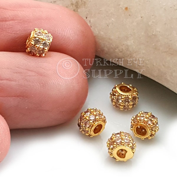 Pave Ball Beads, Gold Pave Beads, Shamballa Pave Beads, Pave Spacer Beads, CZ Bead Findings, Micro Pave Jewelry Bead Findings