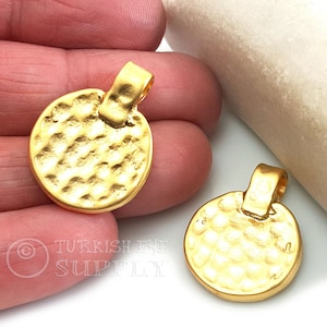 Gold Hammered Disc Charms, Mini Disc Charms, Tribal Disc Charms, Mini Ethnic Pendants, Rustic Disc Pendants, Turkish Jewelry Supplies,1 Pc