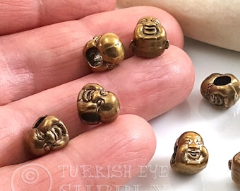 Bronze Buddha Spacer Beads, Tribal Tibetan Mala Beads, Yoga Bracelet Beads, 4pc