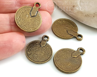 Bronze Coin Charms, Ottoman Coin Replica Charms, Rustic Coins Charms, Bronze Coin Pendants, Bronze Coin Findings, Turkish Jewelry, 15 Pc
