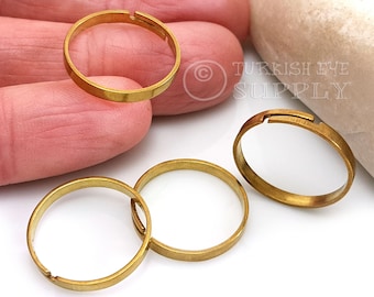 Adjustable Brass Rings, Raw Brass Ring Blanks, Brass Ring Setting, Brass Ring Base, 12 pc