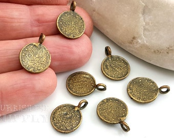 Rustic Coin Charms, Coin Pendants, Ottoman Coin Replica Charms, Turkish Coin Findings, Antique Bronze Plated, Turkish Jewelry, 10 pc