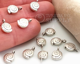 Silver Shell Charms, Tiny Periwinkle Shell Charms, Nautical Charms, Summer Beach Jewelry Charms, Mini Seashell Charms, 15 pc