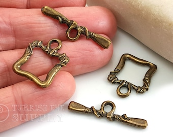 Large Bronze Square Toggle Clasps, T Bar Clasp, Bronze Necklace Toggle Clasp, Clasp Findings, Bronze Jewelry, Bracelet Clasp, 2 Sets