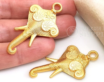 Gold Elephant Pendant, Gold Elephant Charm, Exotic Elephant Pendant, Elephant Findings, Turkish Jewelry, Gold Elephant, 2 Pc