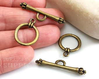 Antique Bronze Toggle Clasps: Large T-Bar Clasp, Necklace Bracelet Findings (2 Sets)
