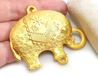 Large Gold Plated Elephant Pendant, Elephant Pendant, 22k Gold Plated Exotic Elephant Pendant, Elephant Findings, Gold Jewelry, 1pc