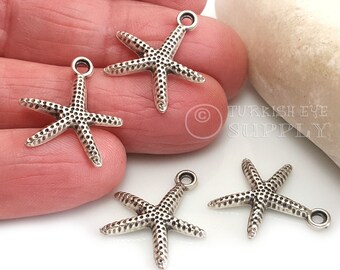 Dijes de estrella de mar de plata, minidijes de estrella de mar, collar de estrella de mar, colgante de estrella de mar de plata, dijes náuticos, joyería de verano, dijes de playa, 6 piezas