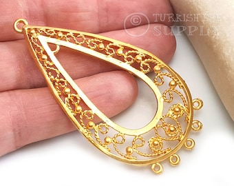 Large Filigree Charms, Chandelier Teardrop Earring Blanks, Multi Strand Connector, 1Pc