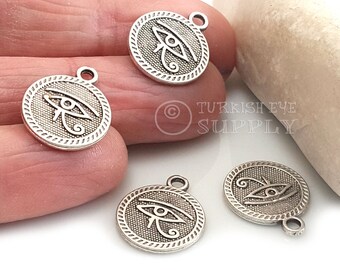 Silver Eye of Ra Charm, Egyptian Ra Medallion Charm, Eye of Horus Charm, Ra Amulet Evil Eye Medallion Charm, 4Pc
