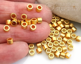 Mini Gold Tube Bead Spacers, Simple Gold Tube Beads, Gold Plated Beads, Spacer Tubes, Gold Spacers, Spacer Findings, Turkish Jewelry, 20 Pc