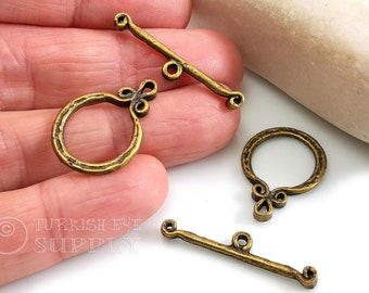 Bronze Toggle Clasp, Hammered Toggle Clasps, Large Bronze Clasp, T Bar Clasp, Necklace Clasp, Clasp Findings, Bronze Jewelry, 2 Sets