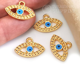 Dijes de ojo malvado dorados, colgante de ojo malvado, dijes de pendiente de ojo malvado, joyería de talismán, hallazgos de ojo malvado, 1 pieza