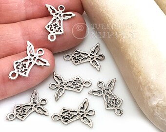 Silver Angel Charm, Angel Connector Charms, Silver Plated Mini Angel Charm, Angel Jewelry Findings, Angel Bracelet, Silver Jewelry, 5pc