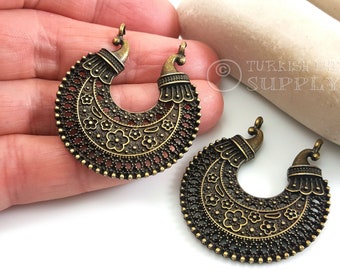 Pendentifs filigranes en bronze antique, Boucles d'oreilles lustre en filigrane, Connecteurs de composants de boucles d'oreilles multi-boucles, Apprêts de bijoux en bronze, 2 pièces