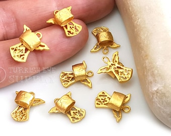 Ciondolo scorrevole a forma di angelo dorato, connettore a forma di angelo traforato, ciondolo a forma di angelo dorato, componenti per braccialetti con angelo, 5 pezzi