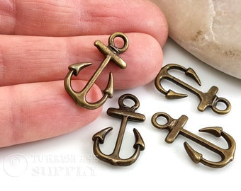 Bronze Anchor Charms, Mini Anchor Pendant, Anchor Findings, Nautical Jewelry, Antique Bronze Plated Charms, Anchor Bracelet Charm, 5 Pc