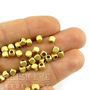 Tiny Gold Square Beads, Cube Spacer Beads, Mini Gold Spacer Beads, Plain Cube Beads, Bracelet Beads, Gold Jewelry Spacer Findings, 20Pc