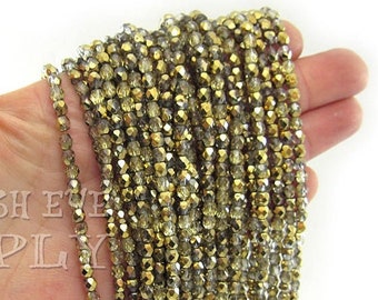 4mm AB Crystal Rondelle Beads, Golden Faceted Crystal Spacer Beads