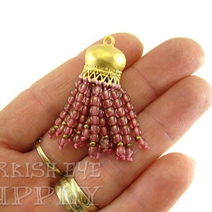 Mini Beaded Tassel, Old Rose Beaded Tassel, 22k Gold Plated Cap, Tassel Pendant, Tassel Necklace, Tassel Earring, Bohemian Jewelry, 1Pc