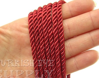 Silk Braid Cord, Red Cord, Twisted Silk Rope, 5mm Cord, 1 Meter, Rayon Satin Cord, Necklace Cord, Bracelet Cord, Jewelry Supplies