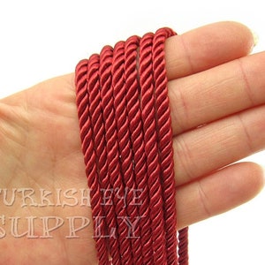 Silk Braid Cord, Red Cord, Twisted Silk Rope, 5mm Cord, 1 Meter, Rayon Satin Cord, Necklace Cord, Bracelet Cord, Jewelry Supplies