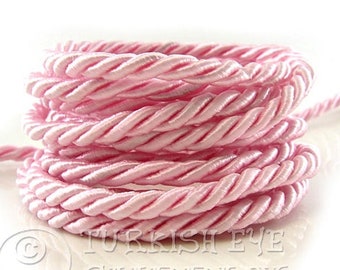 Silk Braid Cord, Pink Cord, Twisted Silk Rope, 7mm Cord, 1 Meter, Rayon Satin Cord, Necklace, Bracelet Cord, Jewelry Supplies