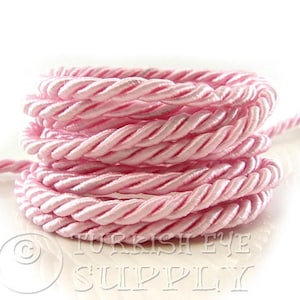 Silk Braid Cord, Pink Cord, Twisted Silk Rope, 7mm Cord, 1 Meter, Rayon Satin Cord, Necklace, Bracelet Cord, Jewelry Supplies