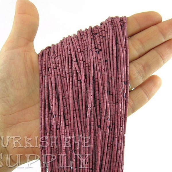 Afghan Beads, Puce Pink Matrix Seed Beads, Heishi Strands, Howlite Beads, Semiprecious Gemstone Beads, Loose Beads 2mm