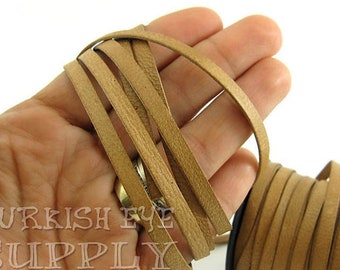 Tan Leather Cord, 5mm Brown Flat Leather Strip, Genuine Leather Strap, Wide Strap, Leather Lace, Leather Findings, Leather Bracelet, 1m