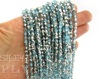4mm Blue AB Crystal Beads, Faceted Crystal Rondelle Spacer Beads