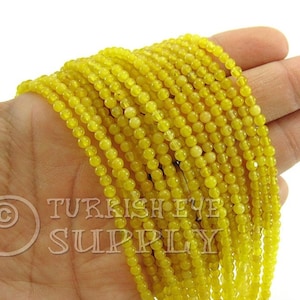 Yellow Gemstone Beads, 3mm Round Jade Beads, Jade Bead Strands, Full 15 inch Strand, Jewelry Beads, Gemstone Findings, Loose Beads
