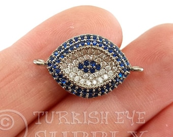Pave Evil Eye Charm, Silver Evil Eye Connector, Evil Eye Charm, Silver Plated, CZ Eye Connector, Evil Eye Bracelet Connector Charm, 1 pc