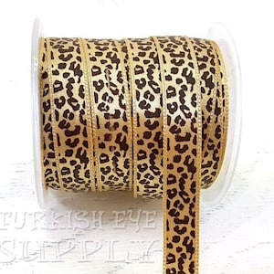 Leopard Print Ribbon, Embroidered Ribbon, Sewing Trim, Brown Cream Yellow Jacquard Ribbon, Ethnic Ribbon, Jacquard Trim, 1m