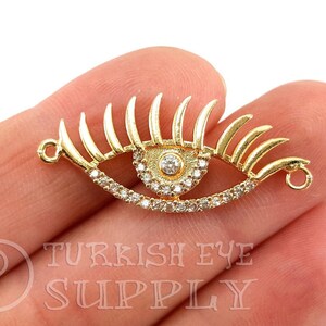 Pave Eye Charm, Eye Connector, Gold Eye Charm, 22k Gold Plated, Crystal Eye Connector, CZ Eye Charm, Eye Bracelet Charm, Pave Jewelry, 1 pc