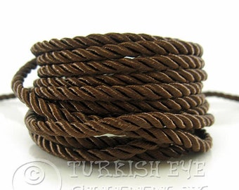 Silk Braid Cord, Brown Cord, Twisted Silk Rope,  5mm Cord, 1 Meter, Rayon Satin Cord, Necklace Cord, Bracelet Cord, Jewelry Supplies