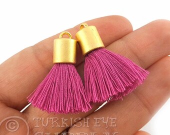 Purple Cotton Tassel Tassel Bracelet Antique Silver Plated Cap Mini Cotton Tassel 4pc Tassel Earrings Tassel Necklace Tassel Findings