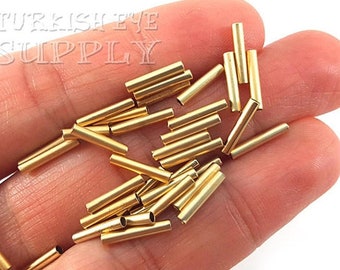 Mini cuentas de tubo doradas, cuentas espaciadoras bañadas en oro de 22 k, cuentas espaciadoras de tubo doradas, cuentas de tubo lisas, componentes de joyería, hallazgos de espaciador de oro, 20 piezas