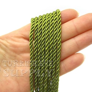 Twisted Silk Rope, Green Silk Braid Cord, 3.5mm Cord, 1 Meter, Rayon Satin Cord, Necklace Cord, Bracelet Cord, Jewelry Supplies
