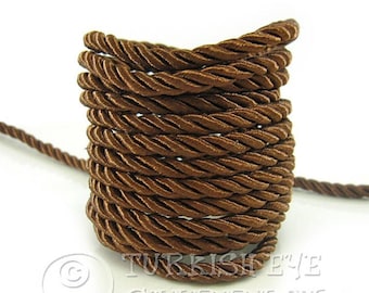 Silk Braid Cord, Copper Brown Cord, Twisted Silk Rope, 5mm Cord, 1 Meter, Rayon Satin Cord, Necklace Cord, Bracelet Cord, Jewelry Supplies