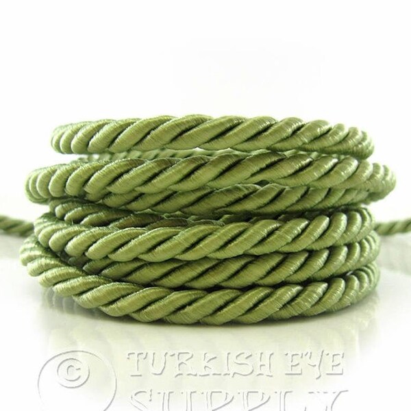 Silk Braid Cord, Olive Green Cord, Twisted Silk Rope, 7mm Cord, 1 Meter, Rayon Satin Cord, Necklace, Bracelet Cord, Jewelry Supplies