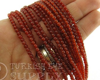 Orange Agate Beads, 3mm Round Agate Strands, Gemstone Jewelry Loose Beads