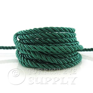Silk Braid Cord, Green Cord, Twisted Silk Rope, 3.5mm Cord, 1 Meter, Rayon Satin Cord, Necklace Cord, Bracelet Cord, Jewelry Supplies