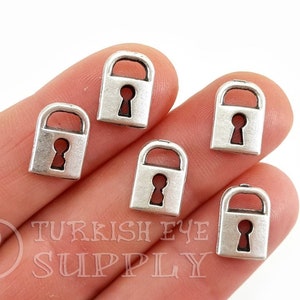 Silver Padlock Charm, Mini Lock Charms, Padlock Pendant, Silver Lock Charm, Silver Jewelry, Padlock Necklace, 8 pc
